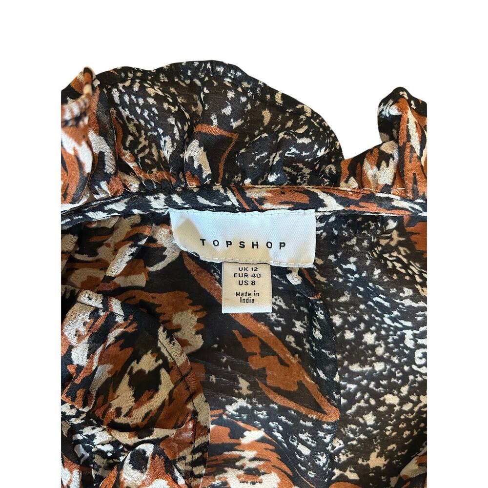 Topshop Sheer Leopard Print Maxi Dress UK 12 US 8 Tie Neck Balloon Sleeve Boho - Picture 5 of 7